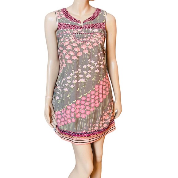 Free People Brown Floral Mini Dress Sz 4 Rayon 100% Hidden Zipper at Side - Picture 3 of 12